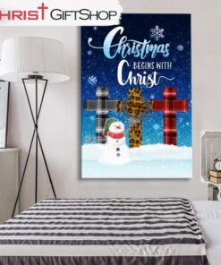 Christmas Begins With Christ, Cross Snowman, Christmas Wall Art Canvas and Poster