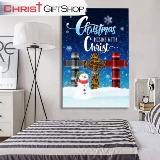 Christmas Begins With Christ, Cross Snowman, Christmas Wall Art Canvas and Poster