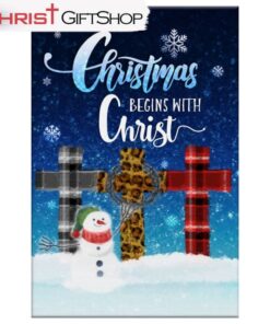 Christmas Begins With Christ, Cross Snowman, Christmas Wall Art Canvas and Poster