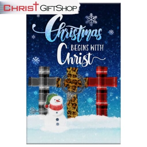 Christmas Begins With Christ, Cross Snowman, Christmas Wall Art Canvas and Poster