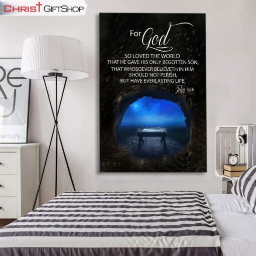 Christmas Wall Art Canvas John 316 For God So Loved The World, Empty Manger