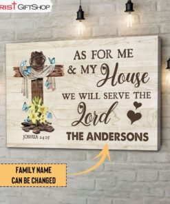 Cross, As For Me And My House Personalized Family Name Wall Art Canvas