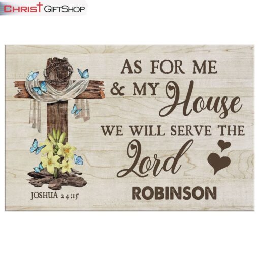 Cross, As For Me And My House Personalized Family Name Wall Art Canvas