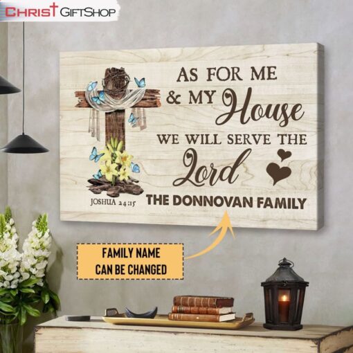 Cross, As For Me And My House Personalized Family Name Wall Art Canvas