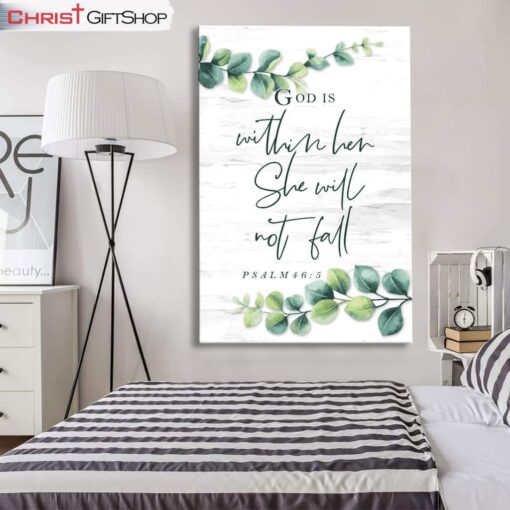 Eucalyptus Leaf, Psalm 465 God Is Within Her, She Will Not Fall Wall Art Canvas