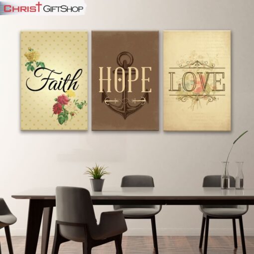 Faith Hope Love 3 Panel Wall Art Canvas and Poster