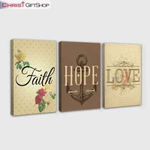 Faith Hope Love 3 Panel Wall Art Canvas and Poster