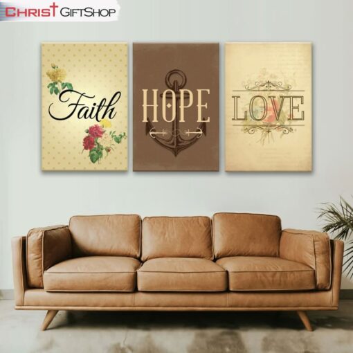 Faith Hope Love 3 Panel Wall Art Canvas and Poster