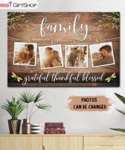 Family Grateful Thankful Blessed Wall Art Canvas, Personalized Custom Christian Wall Decor