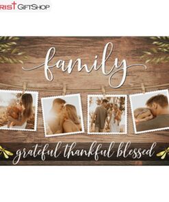 Family Grateful Thankful Blessed Wall Art Canvas, Personalized Custom Christian Wall Decor