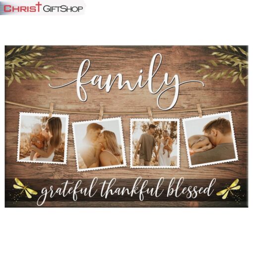 Family Grateful Thankful Blessed Wall Art Canvas, Personalized Custom Christian Wall Decor