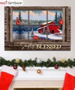 Farmhouse Red Cardinal, Simply Blessed Christmas Wall Art Canvas