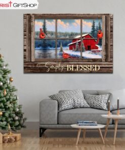 Farmhouse Red Cardinal, Simply Blessed Christmas Wall Art Canvas