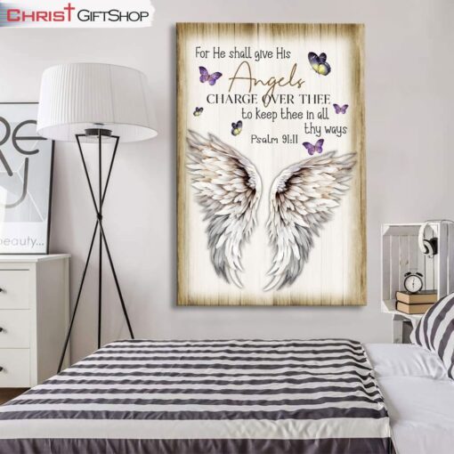 For He Shall Give His Angels Charge Over Thee Psalm 9111 Kjv Wall Art Canvas