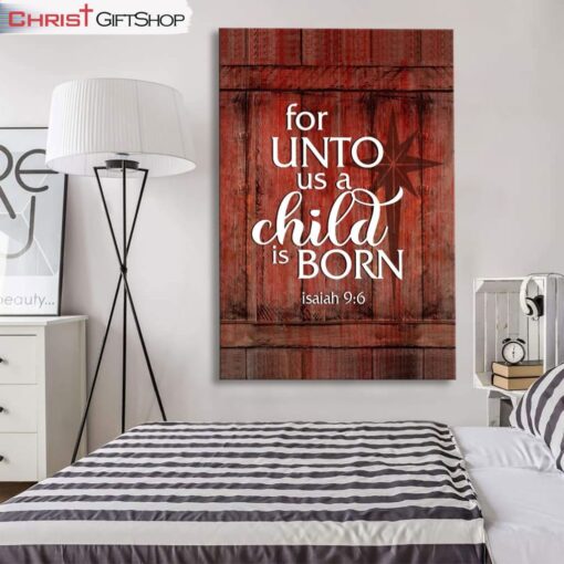 For Unto Us A Child Is Born Wall Art Canvas and Poster, Christmas Wall Decor