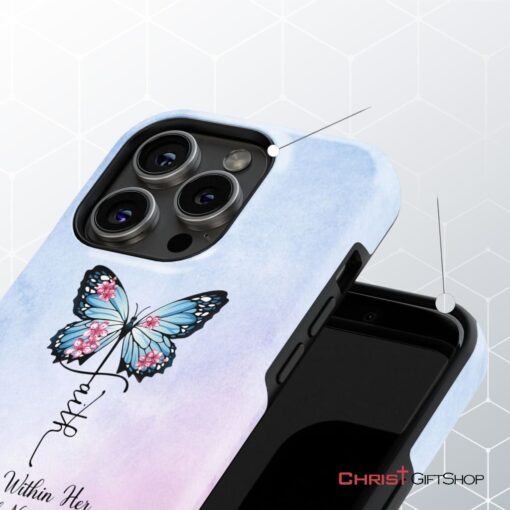 God Is Within Her She Will Not Fall, Faith Cross Butterfly, Christian Phone Case