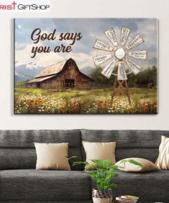 God Says You Are Canvas Wall Art, Farmhouse Windmill Christian Wall Decor