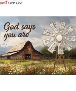 God Says You Are Canvas Wall Art, Farmhouse Windmill Christian Wall Decor