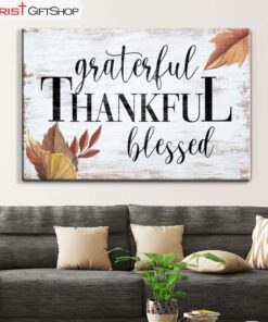 Grateful Thankful Blessed Fall Wall Art Canvas Print