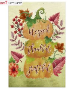 Grateful Thankful Blessed Wall Art Canvas and Poster, Pumpkin Thanksgiving Christian Wall Decor