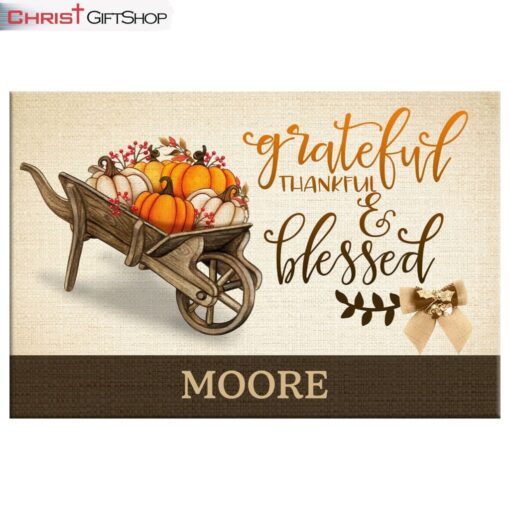 Grateful Thankful Blessed Wall Art Canvas, Personalized Christian Gifts, Thanksgiving Gifts