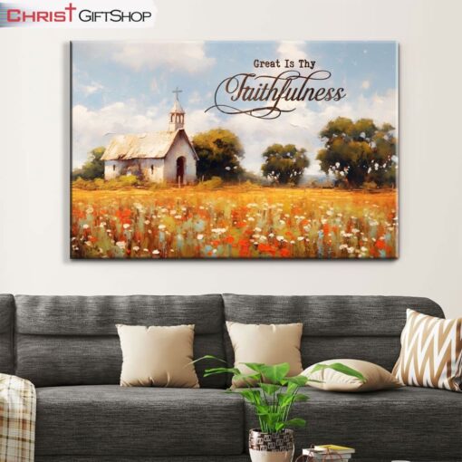 Great Is Thy Faithfulness, Old Chapel In A Field Wall Art (Canvas and Poster ) Print