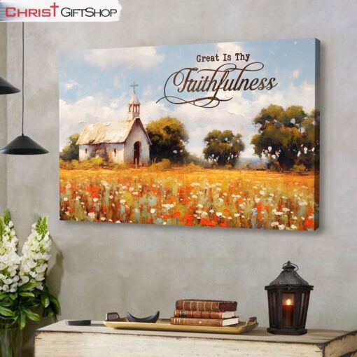 Great Is Thy Faithfulness, Old Chapel In A Field Wall Art (Canvas and Poster ) Print