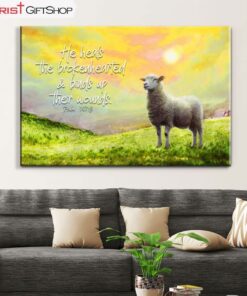 He Heals The Brokenhearted Psalm 1473, Sheep Wall Art (Canvas and Poster )