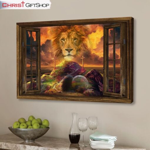 He Is Risen Canvas, Lion Of Judah Easter Canvas Wall Art