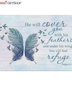 He Will Cover You With His Feathers Psalm 914 Bible Verse Wall Art Canvas