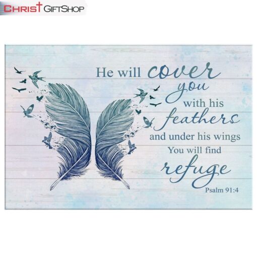 He Will Cover You With His Feathers Psalm 914 Bible Verse Wall Art Canvas