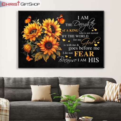 I Am The Daughter Of A King, Butterfly And Sunflower, Christian Wall Art Canvas