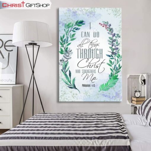 I Can Do All Things Through Christ, Bay Leaf, Bible Verse Wall Art Canvas