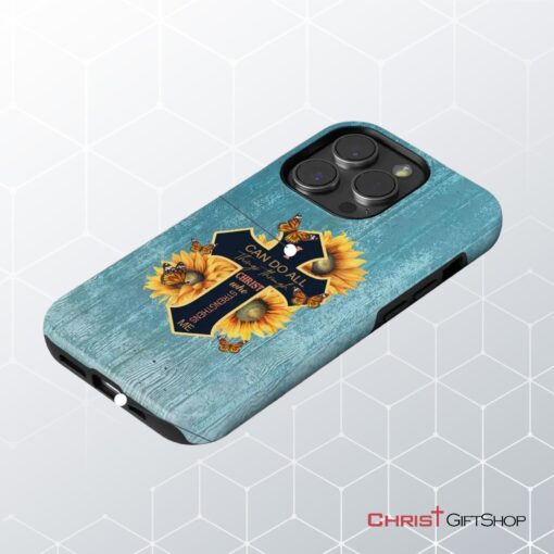 I Can Do All Things Through Christ, Sunflower, Butterfly, Cross Phone Case