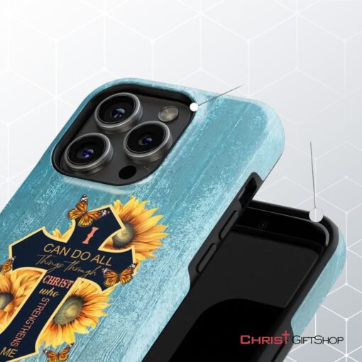 I Can Do All Things Through Christ, Sunflower, Butterfly, Cross Phone Case