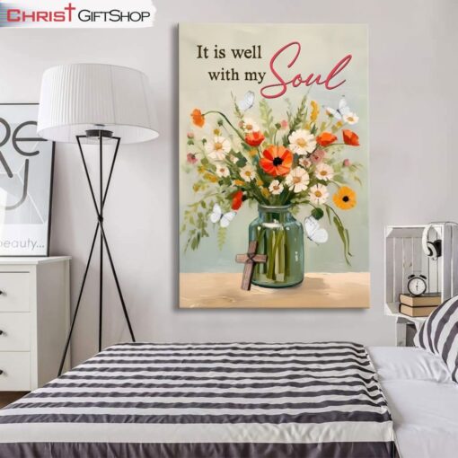 It Is Well With My Soul, Flowers In Jar, Christian Wall Art Canvas