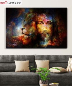 Jesus Christ With A Lion Of Judah In Cosmic Space Wall Art Canvas