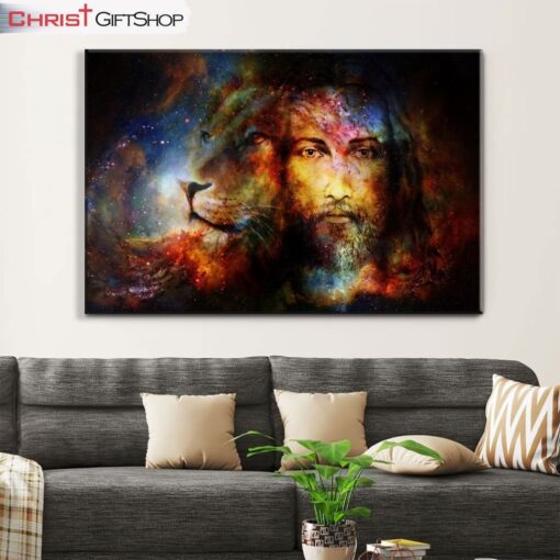 Jesus Christ With A Lion Of Judah In Cosmic Space Wall Art Canvas