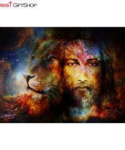 Jesus Christ With A Lion Of Judah In Cosmic Space Wall Art Canvas