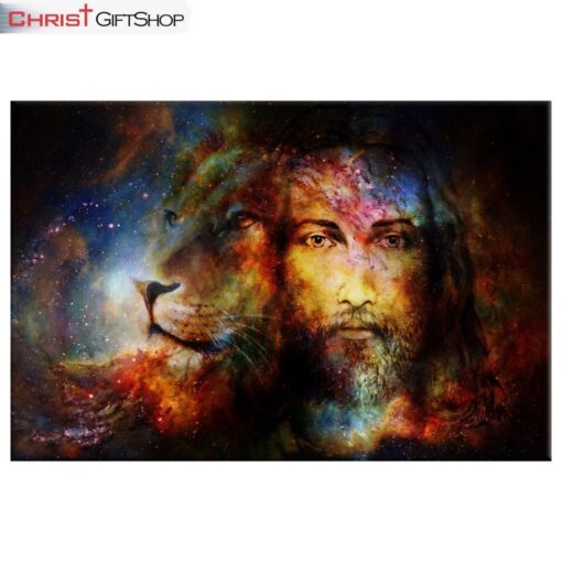 Jesus Christ With A Lion Of Judah In Cosmic Space Wall Art Canvas