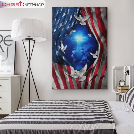 Jesus Lion American Flag Of Faith Wall Art Canvas