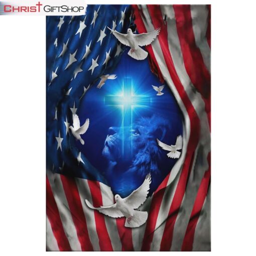 Jesus Lion American Flag Of Faith Wall Art Canvas