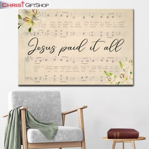 Jesus Paid It All Sheet Music Canvas Wall Art