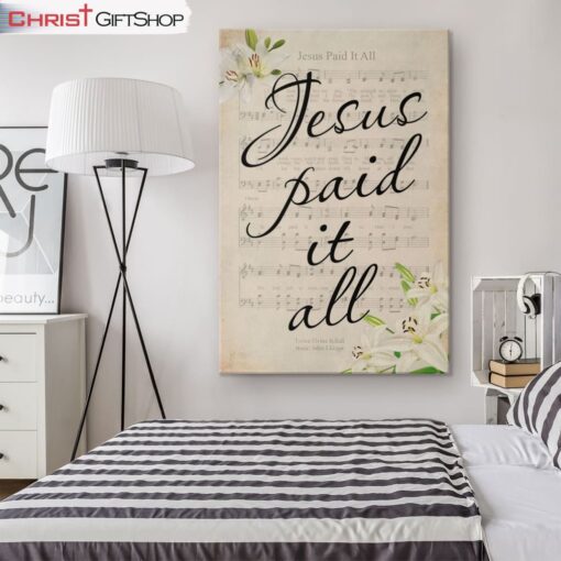 Jesus Paid It All Sheet Music Wall Art Canvas, Easter Christian Gifts