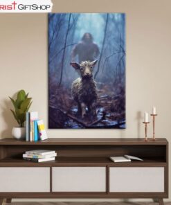 Jesus Running Toward A Lost Lamb In A Dark Rainy Forest Wall Art Canvas