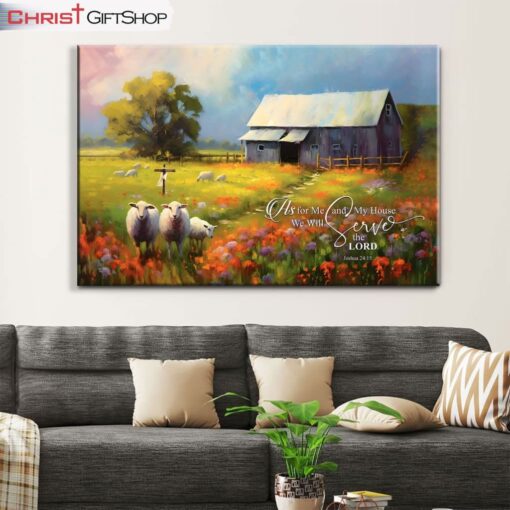 Joshua 2415 As For Me And My House, Sheep, Old Barn Wall Art (Canvas and Poster )