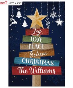 Joy Love Peace Believe, Christmas Custom Family Name Wall Art Canvas Print