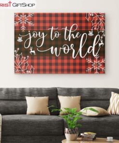 Joy To The World, Buffalo Plaid, Christian Christmas Wall Art Canvas