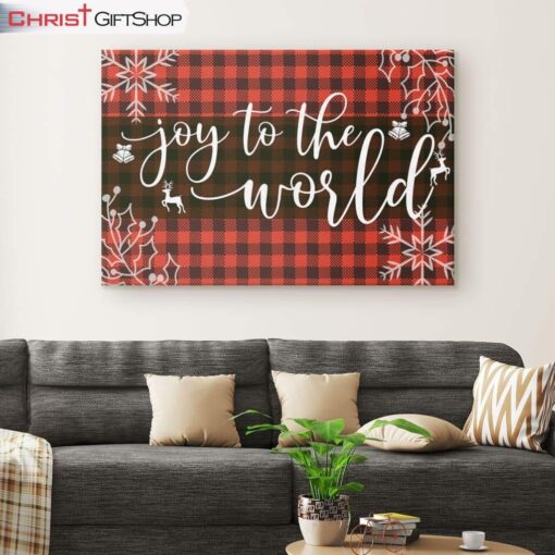 Joy To The World, Buffalo Plaid, Christian Christmas Wall Art Canvas