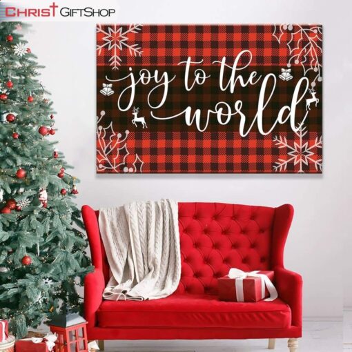 Joy To The World, Buffalo Plaid, Christian Christmas Wall Art Canvas